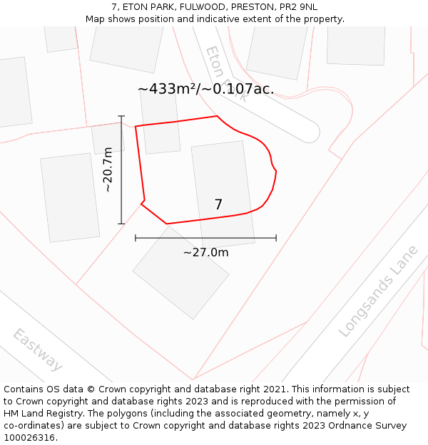 7, ETON PARK, FULWOOD, PRESTON, PR2 9NL: Plot and title map