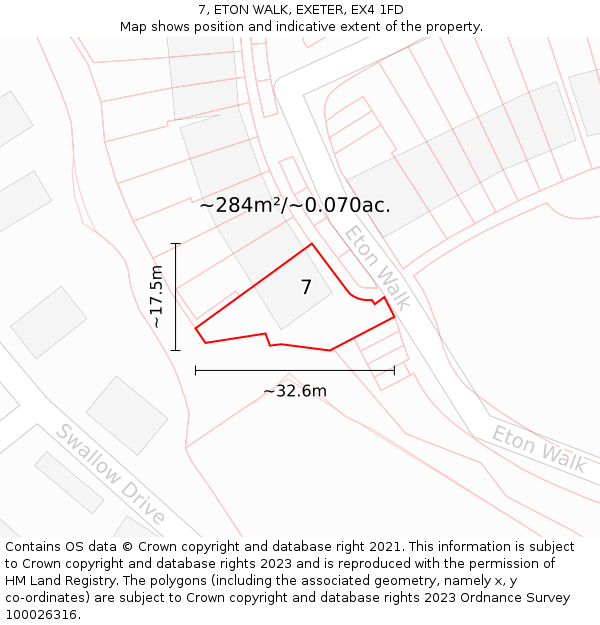 7, ETON WALK, EXETER, EX4 1FD: Plot and title map