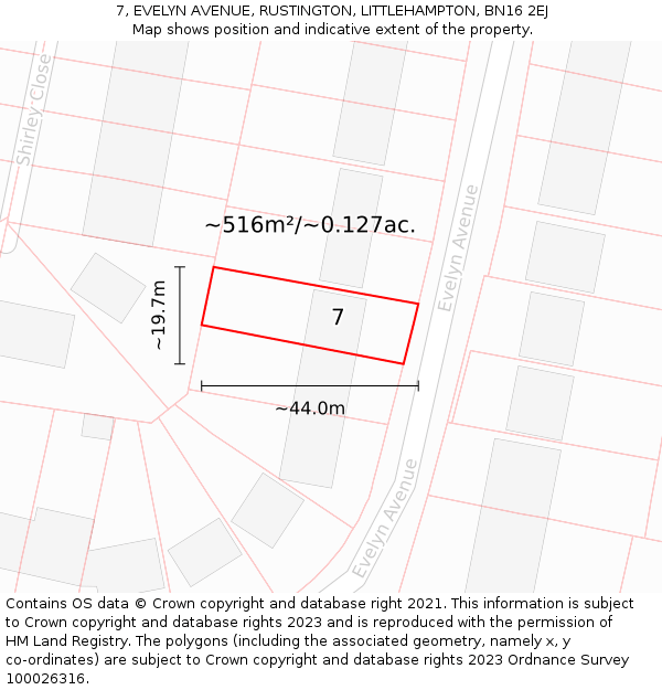 7, EVELYN AVENUE, RUSTINGTON, LITTLEHAMPTON, BN16 2EJ: Plot and title map
