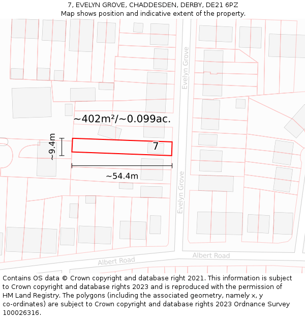 7, EVELYN GROVE, CHADDESDEN, DERBY, DE21 6PZ: Plot and title map