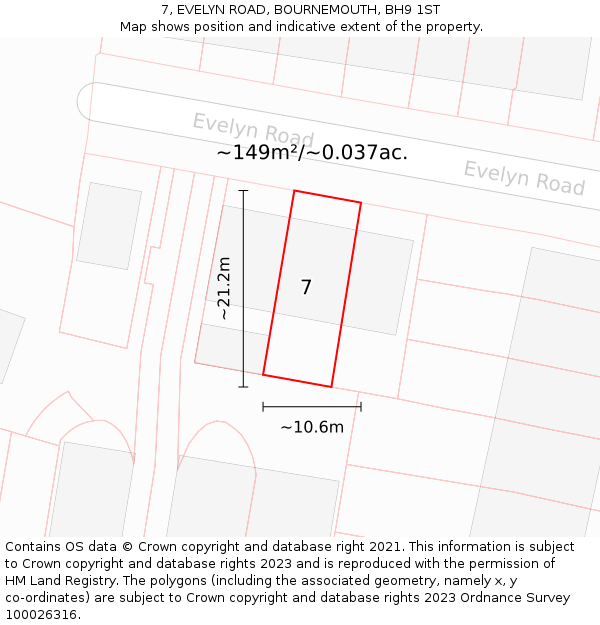 7, EVELYN ROAD, BOURNEMOUTH, BH9 1ST: Plot and title map