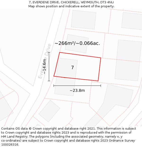 7, EVERDENE DRIVE, CHICKERELL, WEYMOUTH, DT3 4NU: Plot and title map