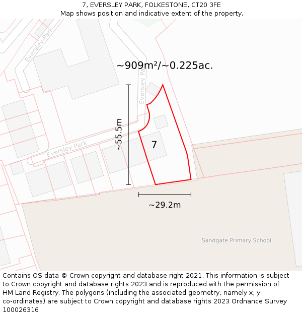 7, EVERSLEY PARK, FOLKESTONE, CT20 3FE: Plot and title map