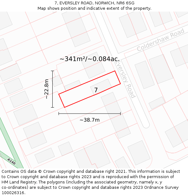7, EVERSLEY ROAD, NORWICH, NR6 6SG: Plot and title map