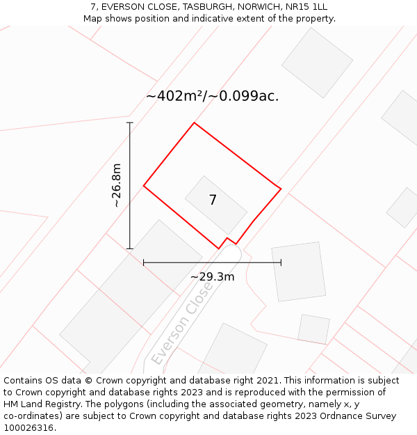 7, EVERSON CLOSE, TASBURGH, NORWICH, NR15 1LL: Plot and title map