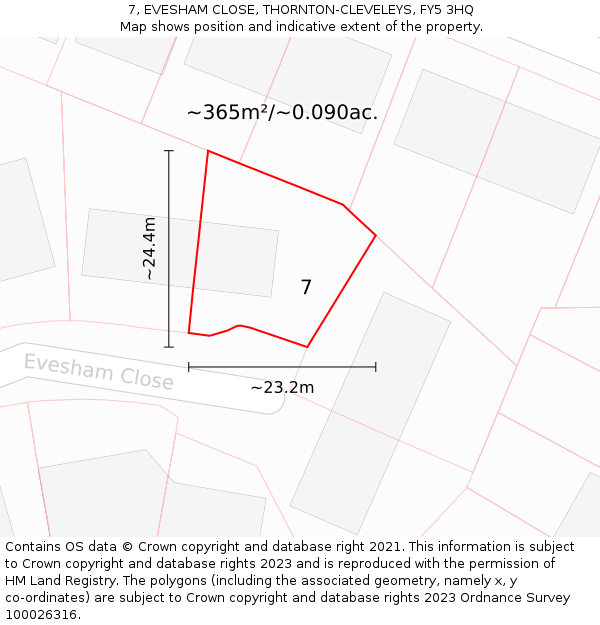 7, EVESHAM CLOSE, THORNTON-CLEVELEYS, FY5 3HQ: Plot and title map