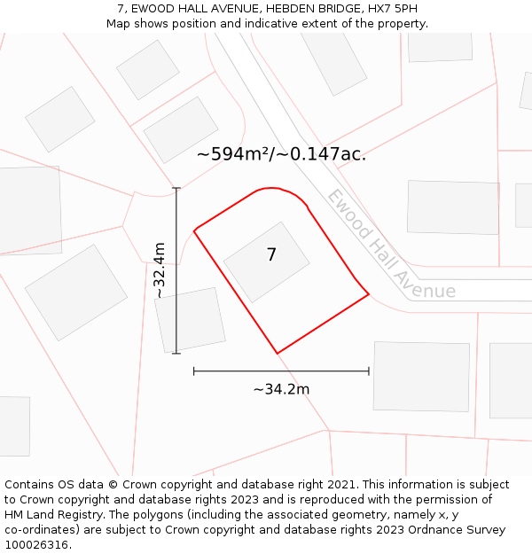 7, EWOOD HALL AVENUE, HEBDEN BRIDGE, HX7 5PH: Plot and title map