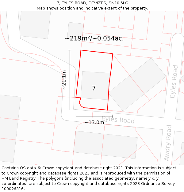 7, EYLES ROAD, DEVIZES, SN10 5LG: Plot and title map