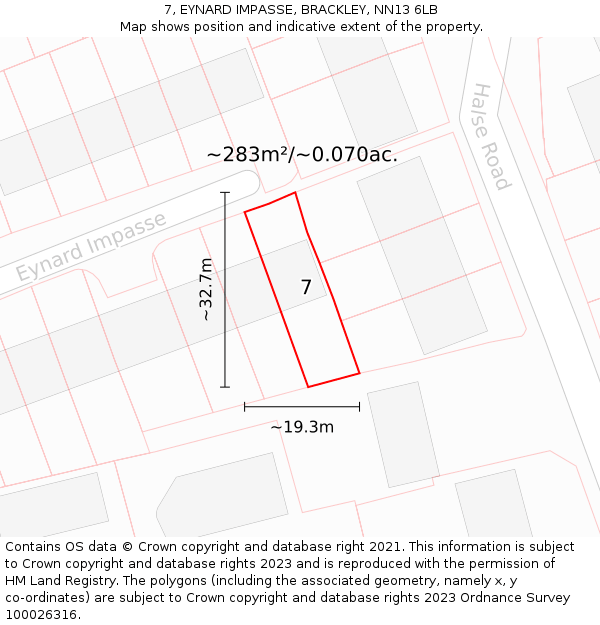 7, EYNARD IMPASSE, BRACKLEY, NN13 6LB: Plot and title map