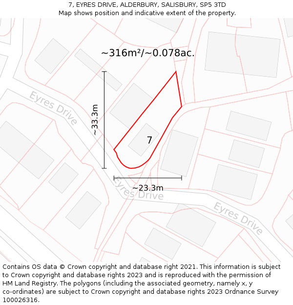 7, EYRES DRIVE, ALDERBURY, SALISBURY, SP5 3TD: Plot and title map