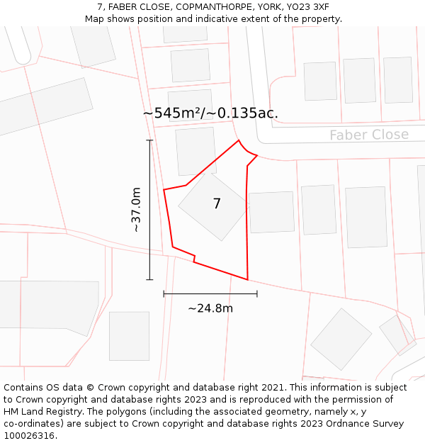 7, FABER CLOSE, COPMANTHORPE, YORK, YO23 3XF: Plot and title map