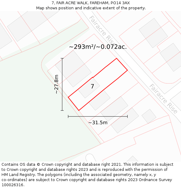 7, FAIR ACRE WALK, FAREHAM, PO14 3AX: Plot and title map