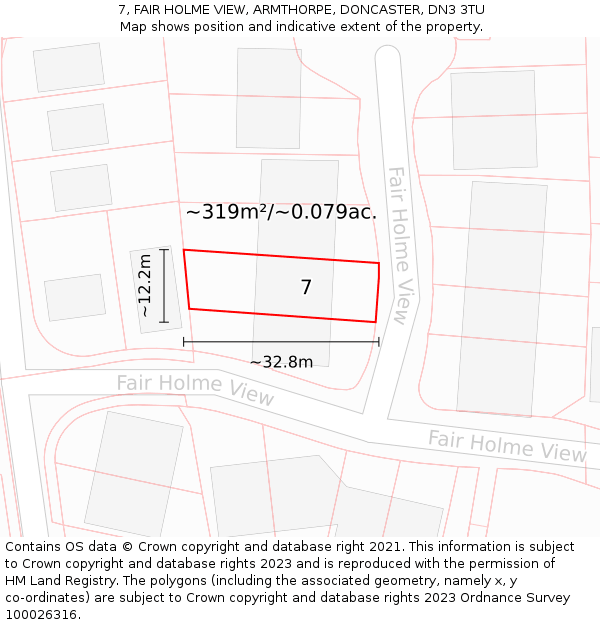 7, FAIR HOLME VIEW, ARMTHORPE, DONCASTER, DN3 3TU: Plot and title map