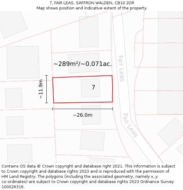 7, FAIR LEAS, SAFFRON WALDEN, CB10 2DR: Plot and title map
