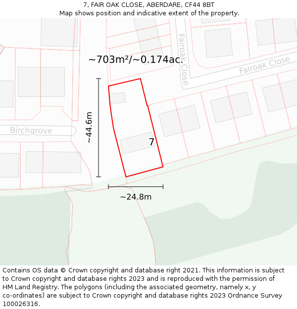 7, FAIR OAK CLOSE, ABERDARE, CF44 8BT: Plot and title map