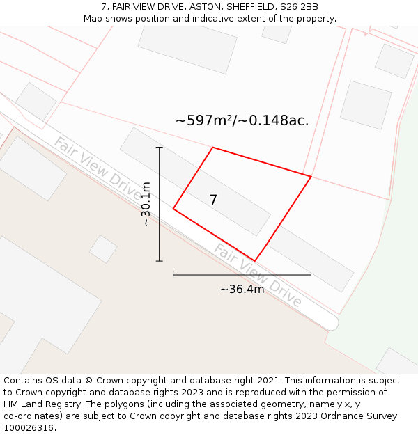 7, FAIR VIEW DRIVE, ASTON, SHEFFIELD, S26 2BB: Plot and title map