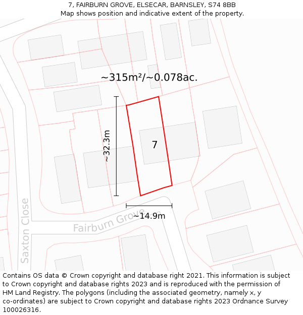 7, FAIRBURN GROVE, ELSECAR, BARNSLEY, S74 8BB: Plot and title map