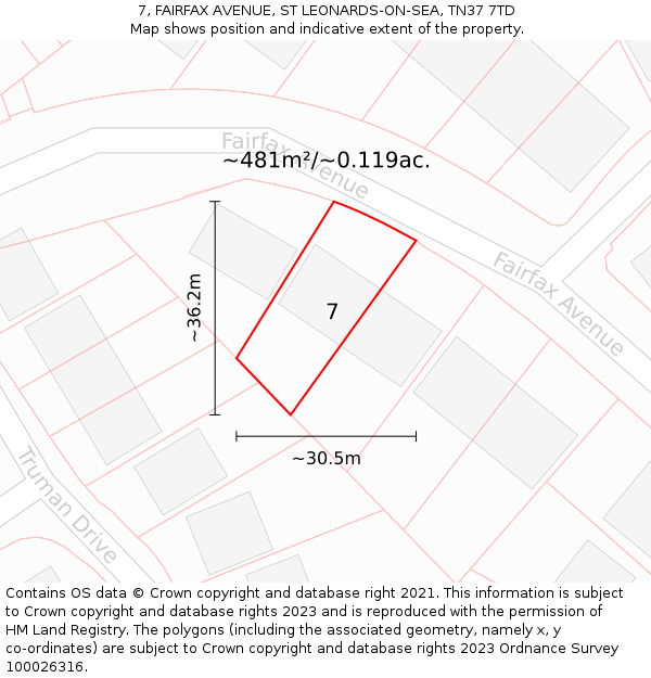 7, FAIRFAX AVENUE, ST LEONARDS-ON-SEA, TN37 7TD: Plot and title map