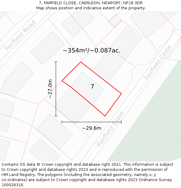 7, FAIRFIELD CLOSE, CAERLEON, NEWPORT, NP18 3DR: Plot and title map