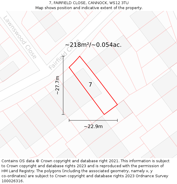 7, FAIRFIELD CLOSE, CANNOCK, WS12 3TU: Plot and title map