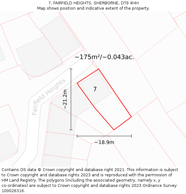 7, FAIRFIELD HEIGHTS, SHERBORNE, DT9 4HH: Plot and title map