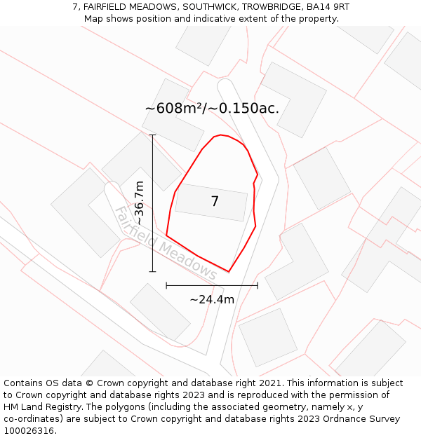 7, FAIRFIELD MEADOWS, SOUTHWICK, TROWBRIDGE, BA14 9RT: Plot and title map