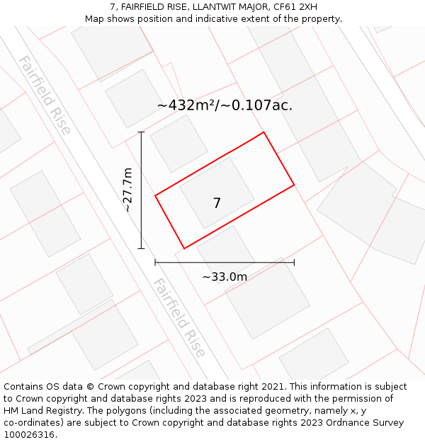 7, FAIRFIELD RISE, LLANTWIT MAJOR, CF61 2XH: Plot and title map