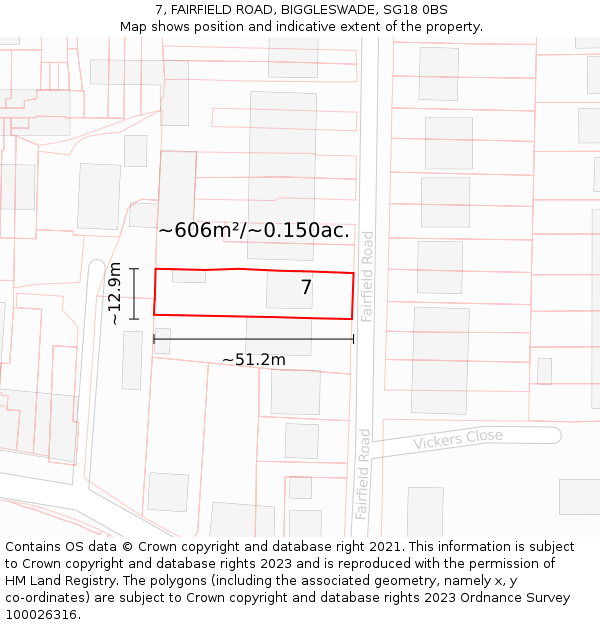 7, FAIRFIELD ROAD, BIGGLESWADE, SG18 0BS: Plot and title map