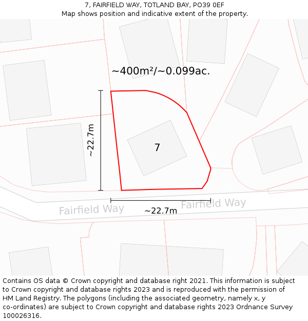 7, FAIRFIELD WAY, TOTLAND BAY, PO39 0EF: Plot and title map