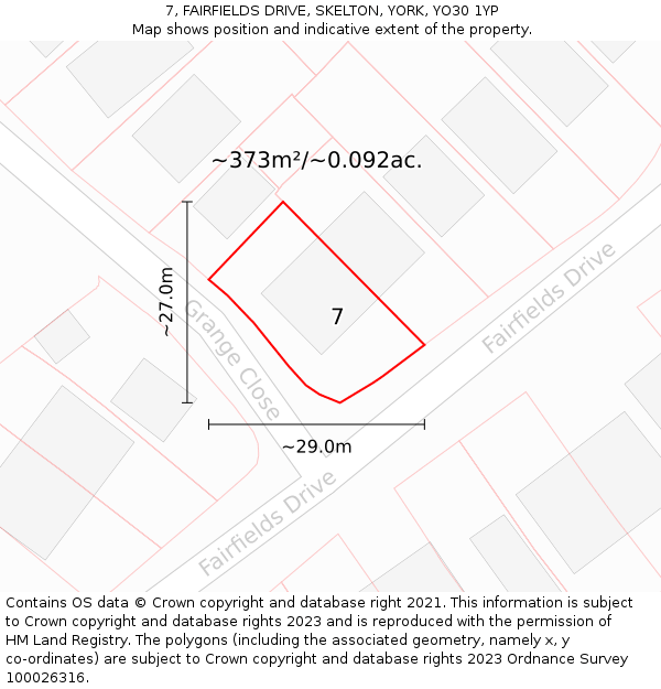 7, FAIRFIELDS DRIVE, SKELTON, YORK, YO30 1YP: Plot and title map