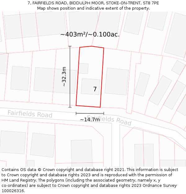 7, FAIRFIELDS ROAD, BIDDULPH MOOR, STOKE-ON-TRENT, ST8 7PE: Plot and title map