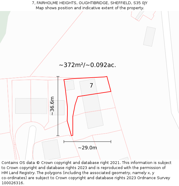 7, FAIRHOLME HEIGHTS, OUGHTIBRIDGE, SHEFFIELD, S35 0JY: Plot and title map