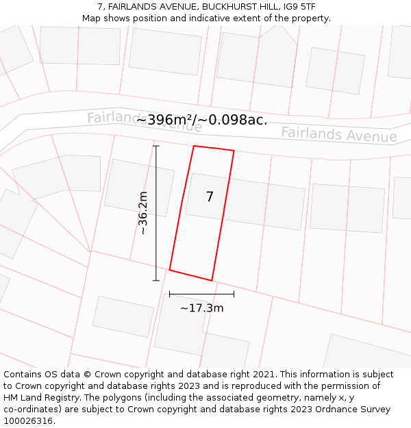 7, FAIRLANDS AVENUE, BUCKHURST HILL, IG9 5TF: Plot and title map