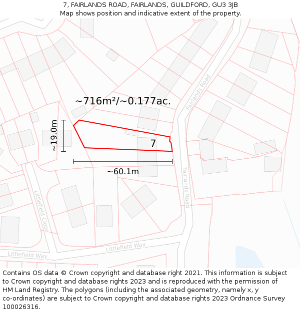 7, FAIRLANDS ROAD, FAIRLANDS, GUILDFORD, GU3 3JB: Plot and title map