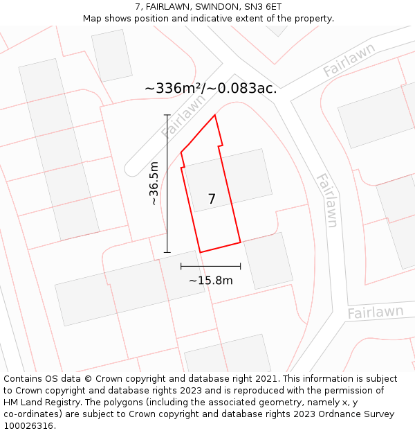 7, FAIRLAWN, SWINDON, SN3 6ET: Plot and title map