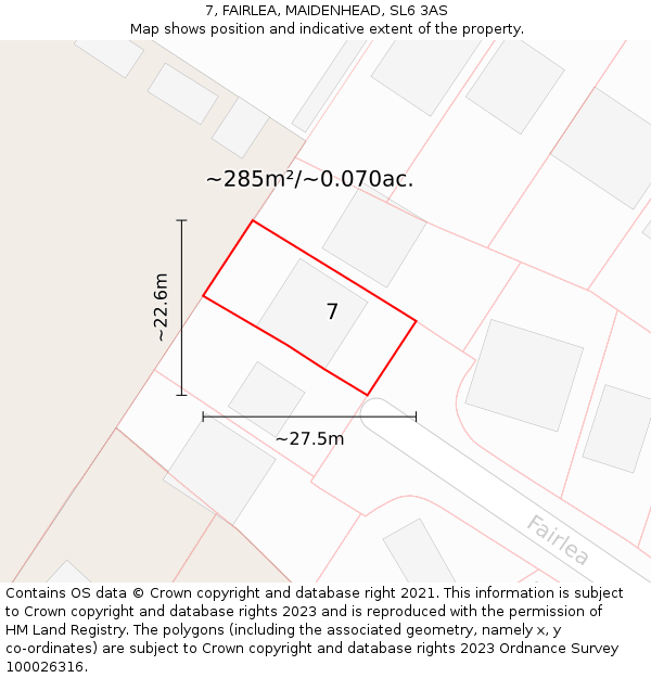 7, FAIRLEA, MAIDENHEAD, SL6 3AS: Plot and title map