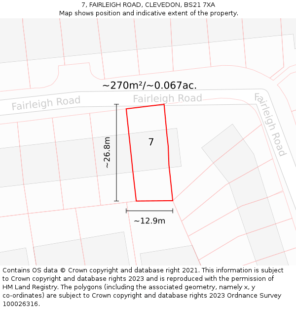 7, FAIRLEIGH ROAD, CLEVEDON, BS21 7XA: Plot and title map