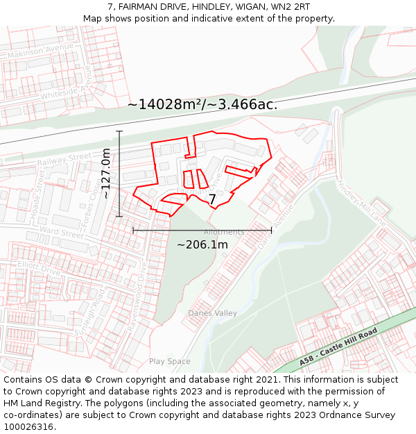 7, FAIRMAN DRIVE, HINDLEY, WIGAN, WN2 2RT: Plot and title map