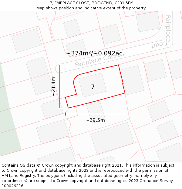7, FAIRPLACE CLOSE, BRIDGEND, CF31 5BY: Plot and title map