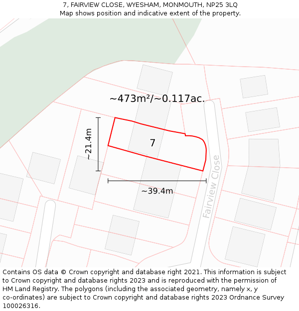 7, FAIRVIEW CLOSE, WYESHAM, MONMOUTH, NP25 3LQ: Plot and title map