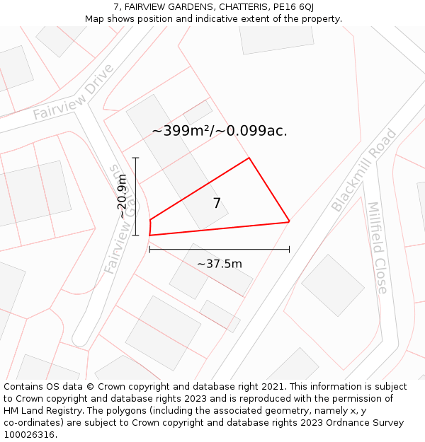 7, FAIRVIEW GARDENS, CHATTERIS, PE16 6QJ: Plot and title map