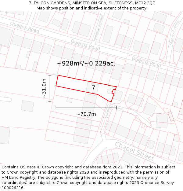 7, FALCON GARDENS, MINSTER ON SEA, SHEERNESS, ME12 3QE: Plot and title map