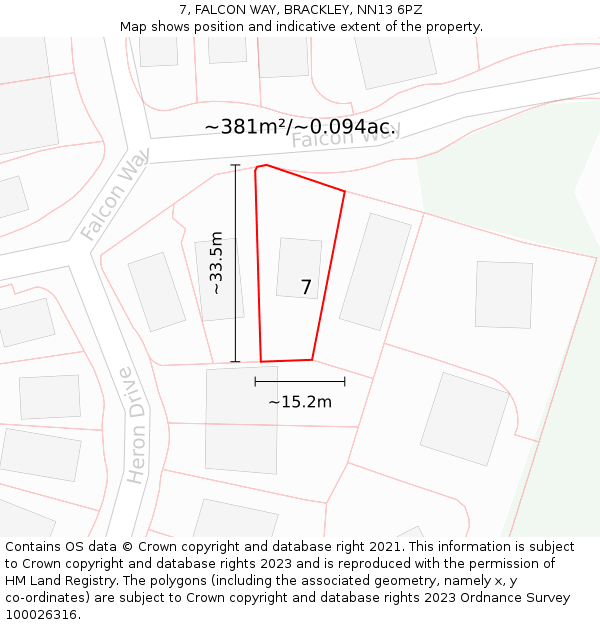 7, FALCON WAY, BRACKLEY, NN13 6PZ: Plot and title map