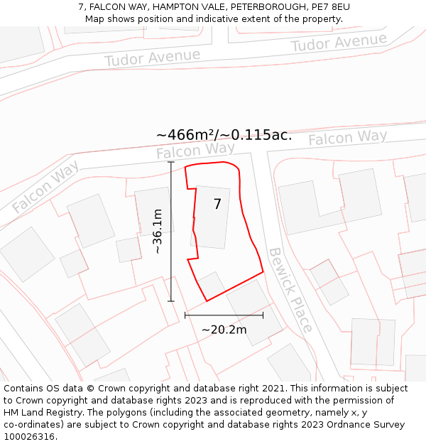 7, FALCON WAY, HAMPTON VALE, PETERBOROUGH, PE7 8EU: Plot and title map