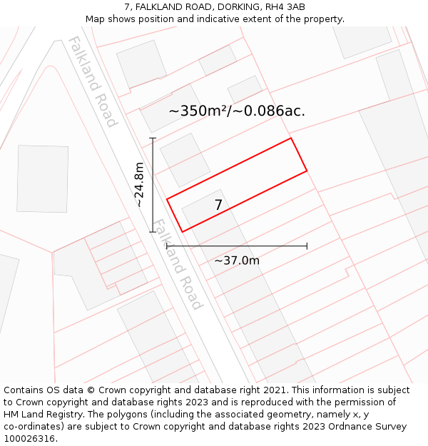 7, FALKLAND ROAD, DORKING, RH4 3AB: Plot and title map