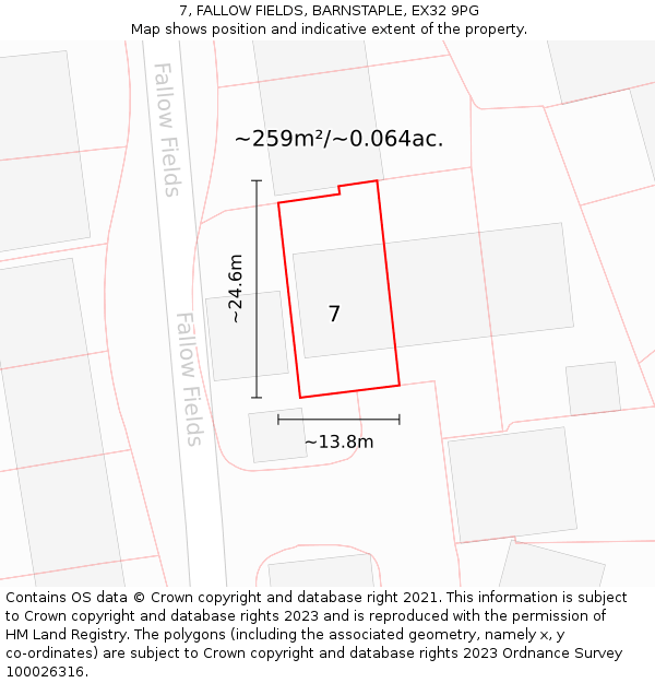 7, FALLOW FIELDS, BARNSTAPLE, EX32 9PG: Plot and title map