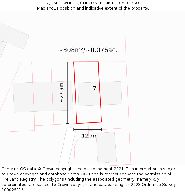 7, FALLOWFIELD, CLIBURN, PENRITH, CA10 3AQ: Plot and title map