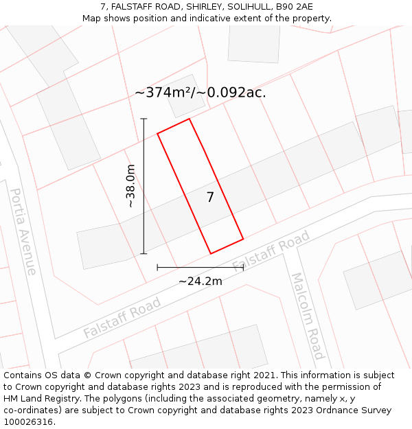 7, FALSTAFF ROAD, SHIRLEY, SOLIHULL, B90 2AE: Plot and title map