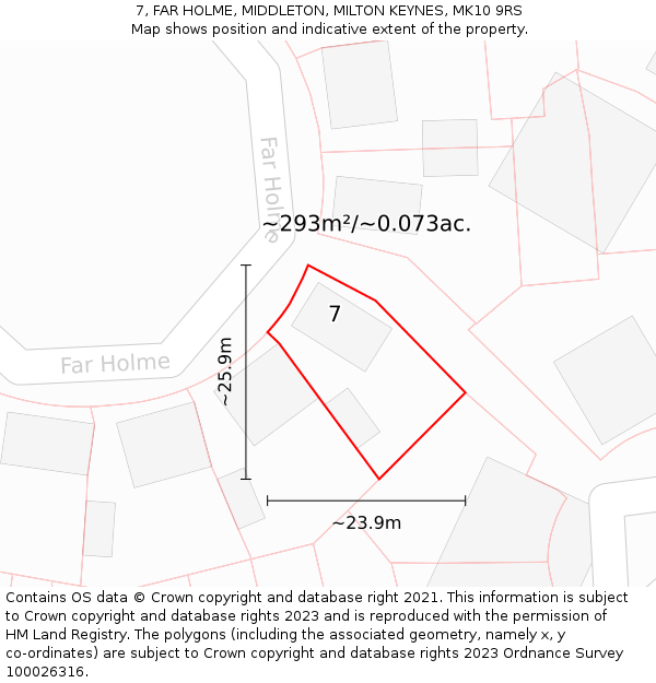 7, FAR HOLME, MIDDLETON, MILTON KEYNES, MK10 9RS: Plot and title map