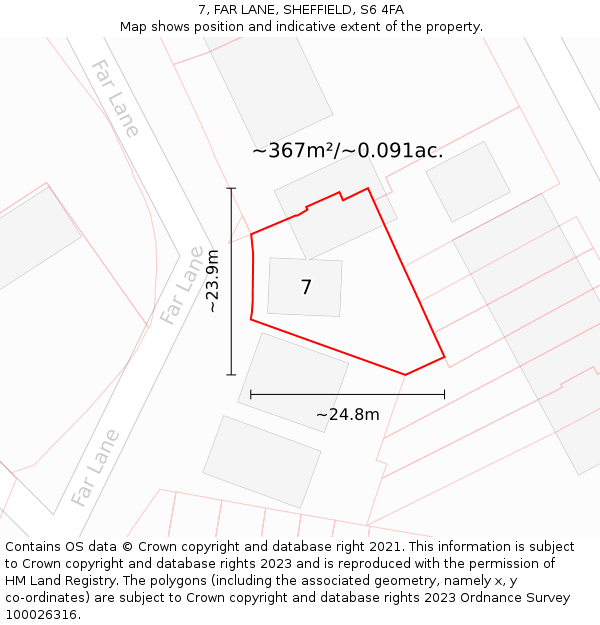 7, FAR LANE, SHEFFIELD, S6 4FA: Plot and title map